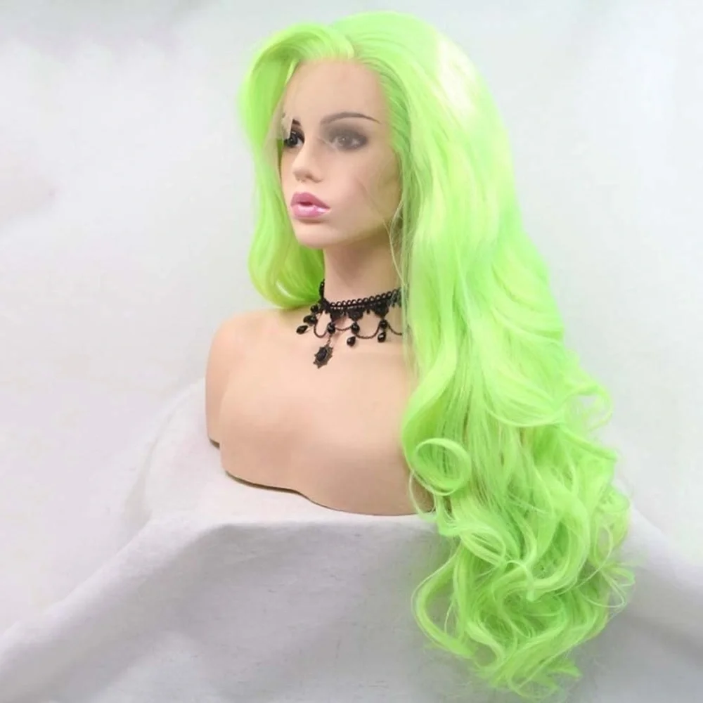 22” GREEN FLUORESCENT BODY WAVY LACE FRONT WIG  *NEW*